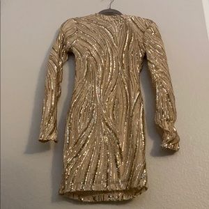 Sequin Mock Neck Long Sleeve Mini Dress